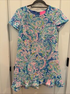 Lilly Pulitzer Blue Pink Green Paisley Ruffle Hem Mini Dress